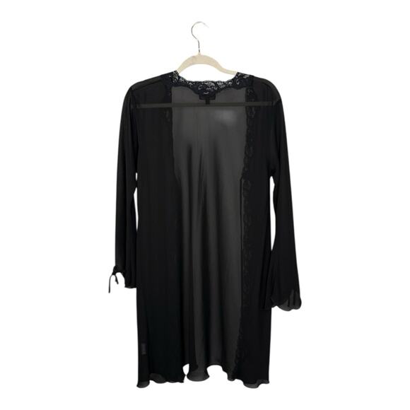 Bed Of Roses Nightie Robe Long Flare Sleeve Tie Black Sheer Lace Women’s M - Picture 8 of 10